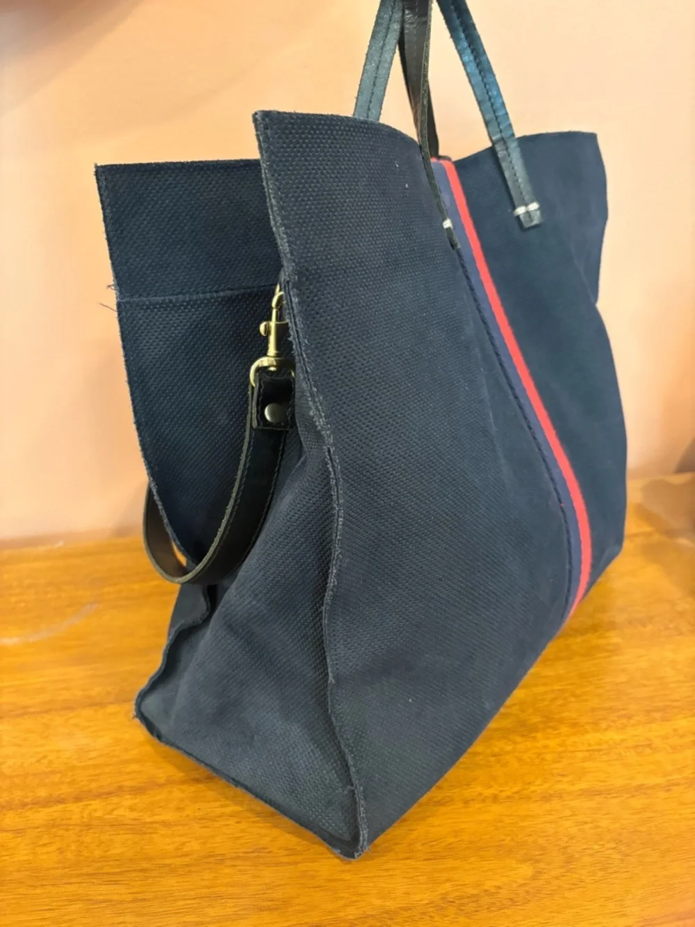 Clare V. Simple Perforated Tote Bag in Navy Purse - Picture 7 of 10